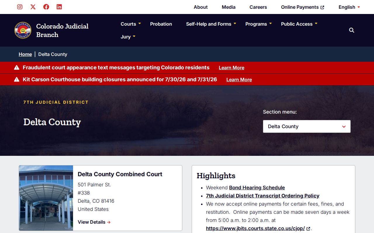 Delta County Combined Court release case record source page