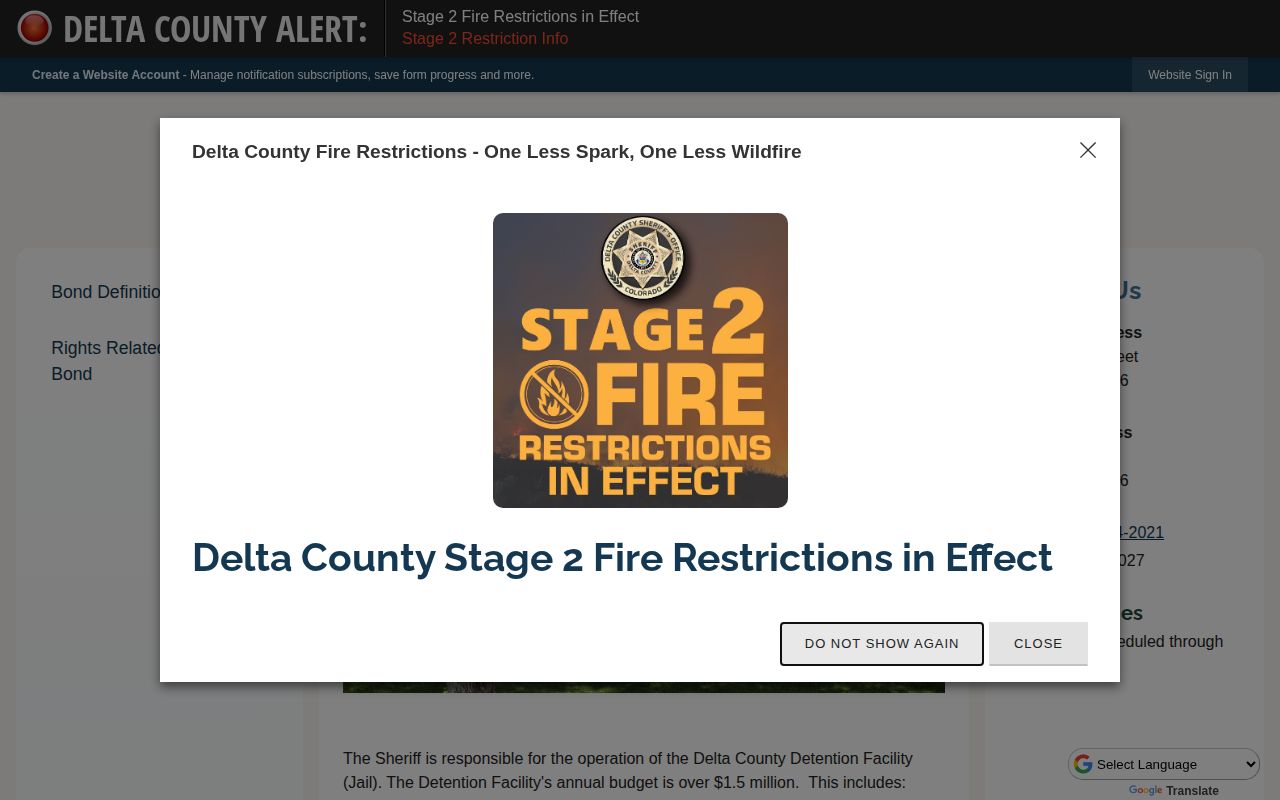 Delta County Detention Facility release search source page