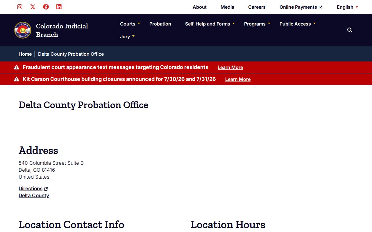 Delta County Probation Office release supervision source page